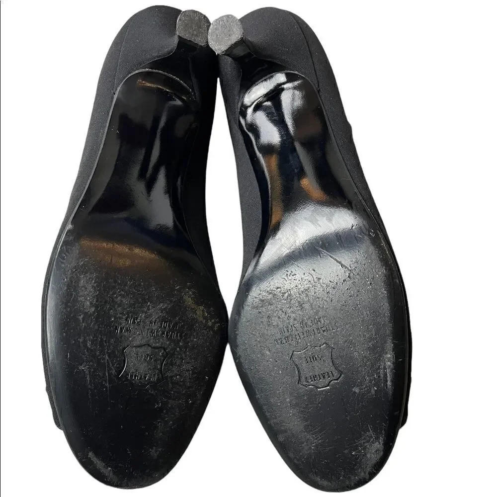 Black Stuart Weitzman Peep Toe Pump w/Crystal Embellishments Great Condition